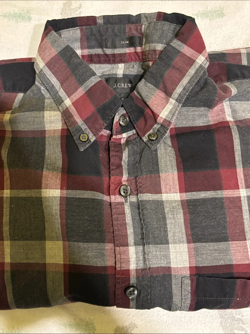 J. Crew Men's Plaid Button-Down Shirt in Burgundy, Gray and Black